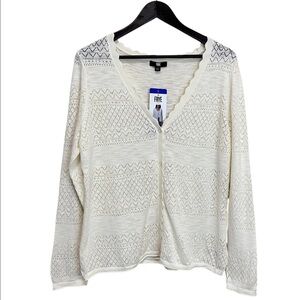 NWT Frye Pointelle Knit 100% Cotton Ivory Cardigan Sweater - Size L